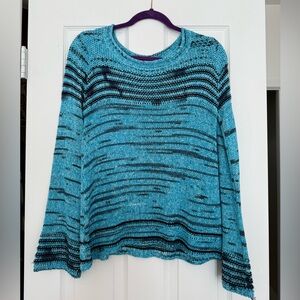Aqua Blue Crew Neck Sweater with Dynamic Stripes